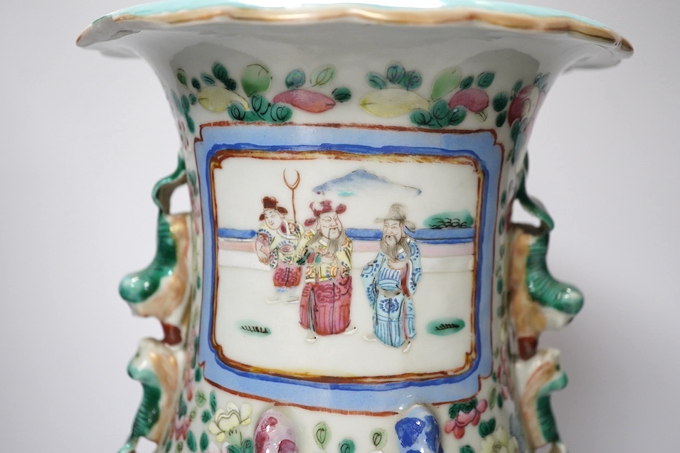 A large 19th-century Chinese famille rose baluster vase, 46cm high. Condition - section of rim lacking otherwise fair